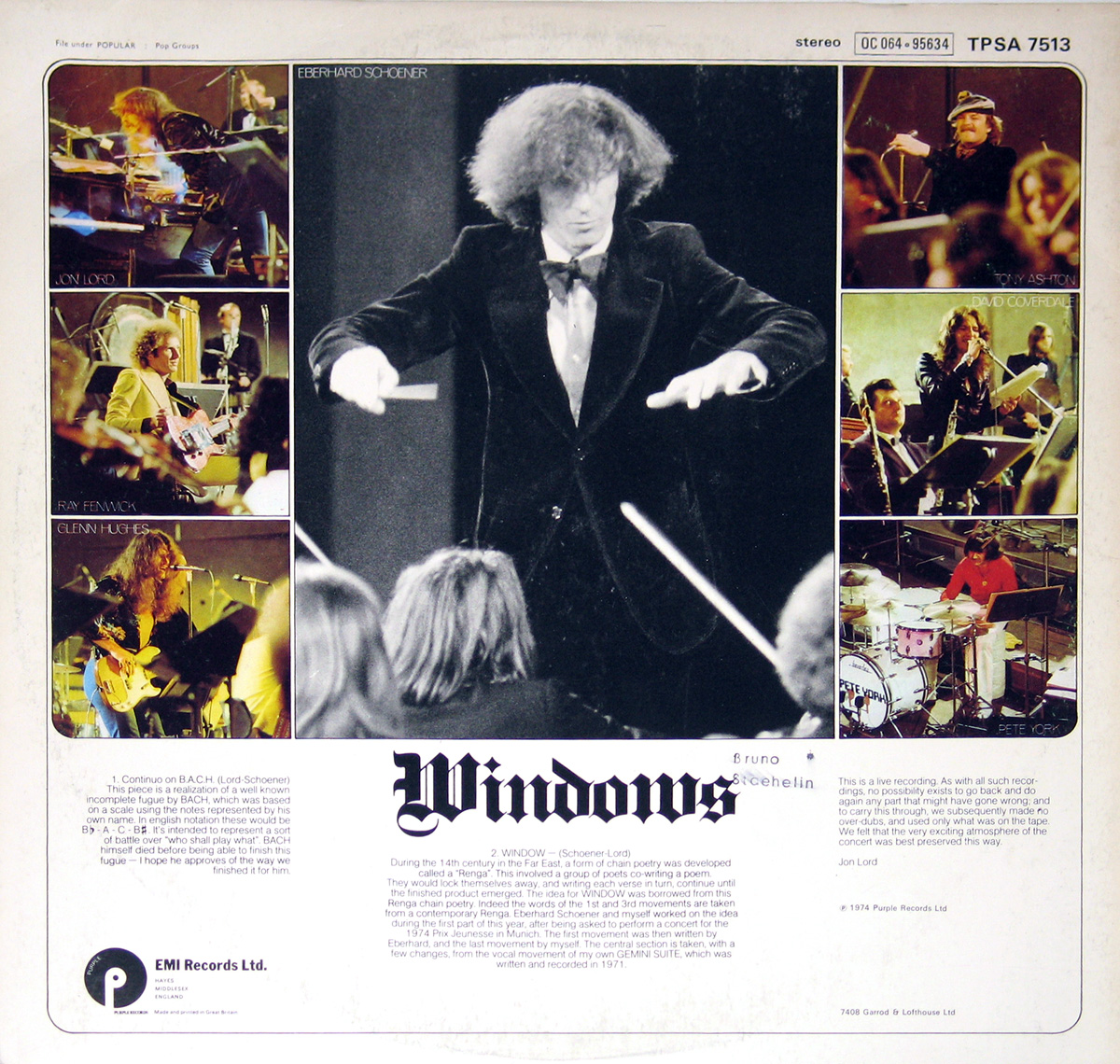 Jon Lord Windows Continuo on Bach 12" Vinyl LP